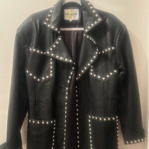 Colin LoCascio Bernie Studded Rich Black Vegan Leather Studded Lined Coat